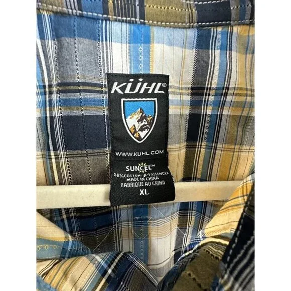 Kuhl Mens Suncel Blue Yellow Plaid SS Button Down Outdoor Shirt Sz XL Hiking - Picture 3 of 5